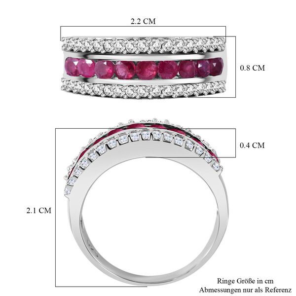 AAA Afrikanischer Rubin (Fissure gef&uuml;llt), Wei&szlig;er Zirkon Ring 925 Silber rhodiniert (Gr&ouml;&szlig;e 16.00) ca. 2,03 ct image number 5