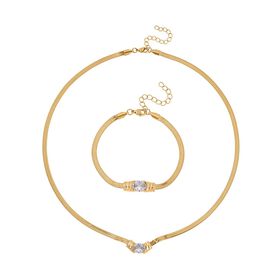 2-teiliges Schmuckset, Halskette und Armband mit Weißer Kristallen, Edelstahl goldfarben