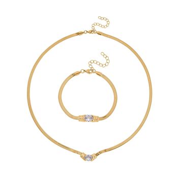 2-teiliges Schmuckset, Halskette und Armband mit Wei&szlig;er Kristallen, Edelstahl goldfarben