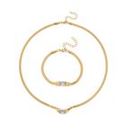 2-teiliges Schmuckset, Halskette und Armband mit Weißer Kristallen, Edelstahl goldfarben