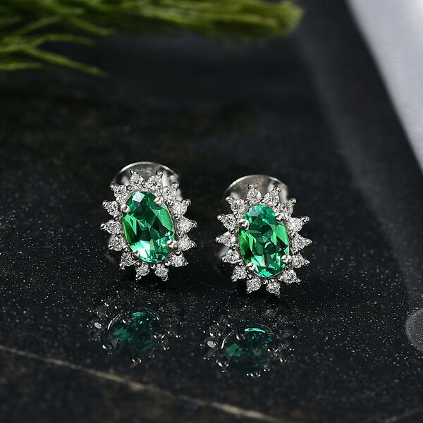 LUXURIANT AAA Labor kolumbianischer Smaragd und Moissanit Ring und Ohrringe image number 2