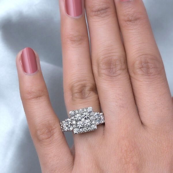 LUSTRO STELLA Hergestellt mit ZIRKONIA Cluster Ring 925 Silber Platin-Überzug (Größe 21.00) ca. 3,33 ct image number 3