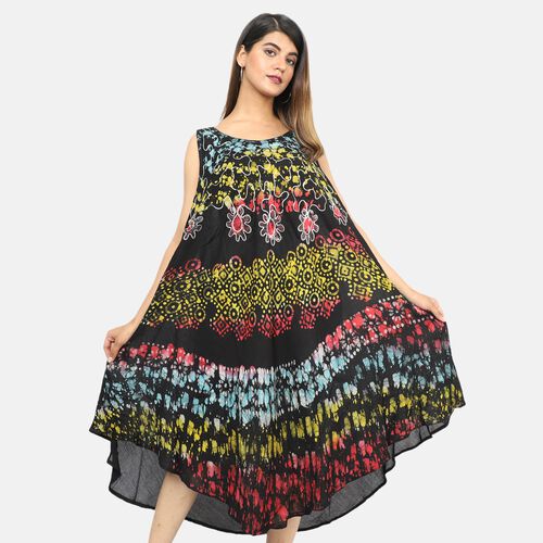 Besticktes Tie Dye Rundhals Kleid, Einheitsgröße Fuchsia und Schwarz image number 1