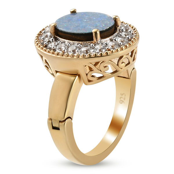 Boulder Opal Triplett und Zirkon-Ring, mit magnetischem &Ouml;ffnungsmechanismus 925 Silber vergoldet  ca. 2,51 ct image number 7