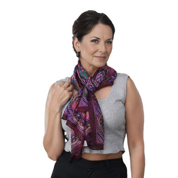 Bedruckter 100% Satin-Seidenschal, Weinrot