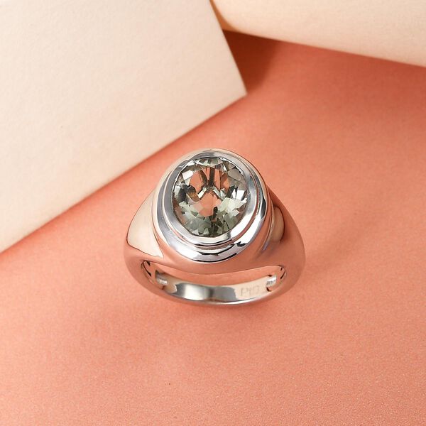 Prasiolith-Ring, reines Messing platiniert (Gr&ouml;&szlig;e 16.00) ca. 3,19 ct image number 2