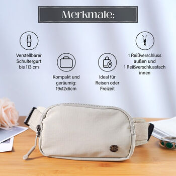 Nylon Crossbody Tasche in Hellgrau mit praktischen F&auml;chern, 19x12x6cm