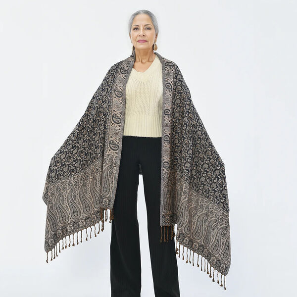 Gewebter Viskose Jamawar Schal, Gold image number 2