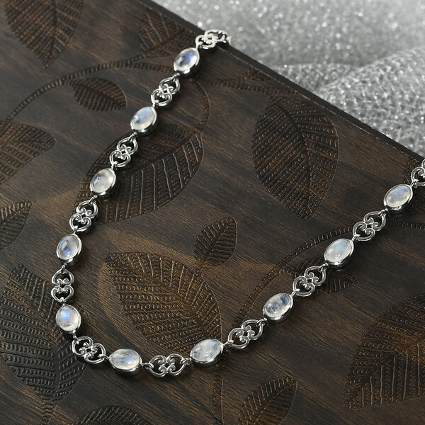 Regenbogen Mondstein-Halskette, ca. 45 cm, 925 Silber platiniert, ca. 12,48 ct image number 2