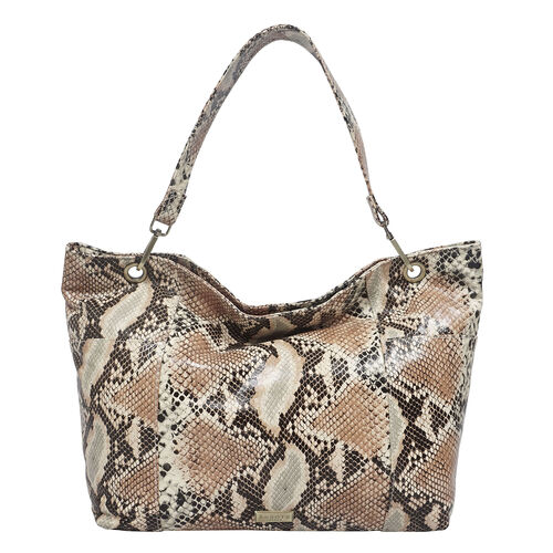 Assots London: 100% echtes Leder Hobo-Tasche mit Schlangen Muster, beige image number 0