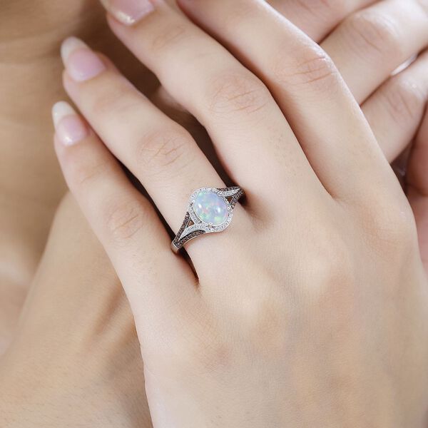 AA Natürlicher, äthiopischer Welo Opal, Champagner und weißer Zirkon-Ring - 2,27 ct. image number 3