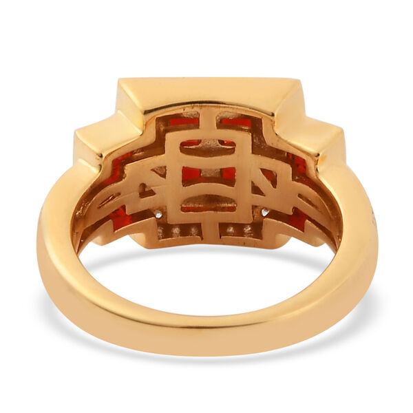 Mexikanischer Kirschfeuer-Opal und Zirkon-Ring, 925 Silber Gelbgold Vermeil  ca. 1,34 ct image number 6