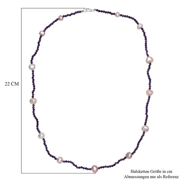 AA mehrfarbige S&uuml;&szlig;wasserperle und afrikanische Amethyst Halskette, 60cm image number 6