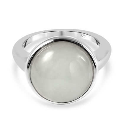 Weiße Jade Solitär Ring 925 Silber Rhodium-Überzug
