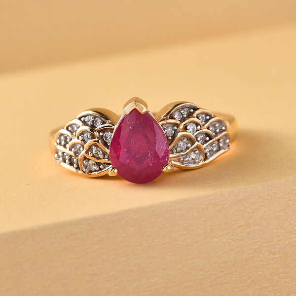 Afrikanischer Rubin und Zirkon Ring 925 Silber vergoldet  ca. 1,82 ct image number 2