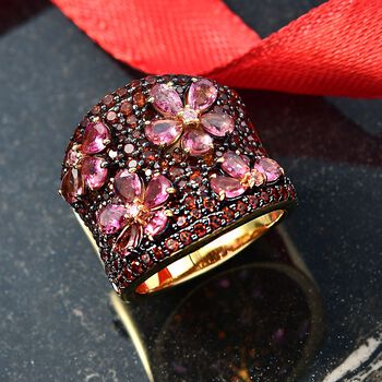 D'Joy Rosa Turmalin, Mosambik Granat Ring 925 Silber 750 Gelbgold Vermeil (Gr&ouml;&szlig;e 21.00) ca. 4,36 ct