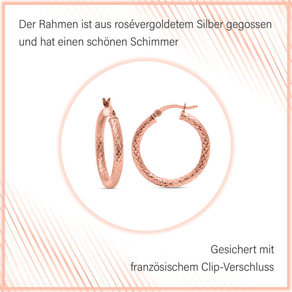 Infinity Creolen mit Diamantschliff-Muster in ros&eacute;vergoldetem Silber image number 5