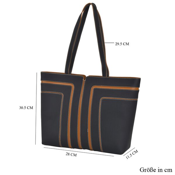 Echtleder Shopper, geometrisches Panel Design, 32x12x28, Schwarz image number 6