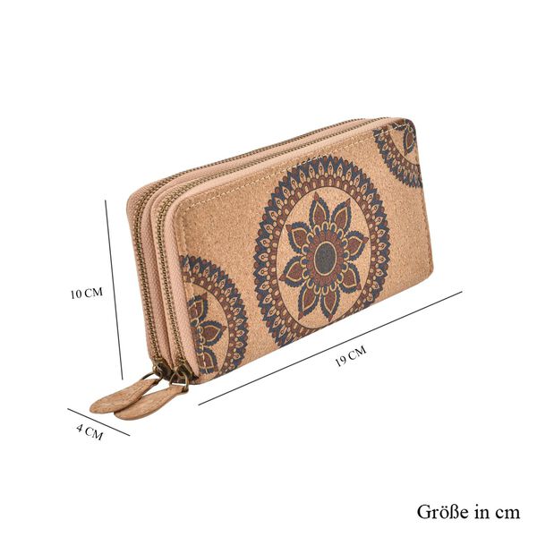 Brieftasche aus Naturkork mit doppelten Fächern und RFID Schutz, 19x10x4 cm, Mandala image number 7