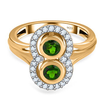 Nat&uuml;rlicher Chromdiopsid und Zirkon Ring 925 Silber vergoldet (Gr&ouml;&szlig;e 16.00) ca. 0,98 ct