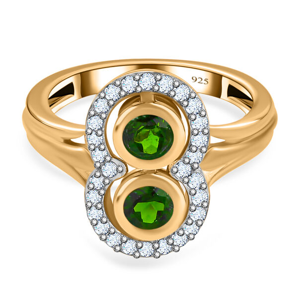 Nat&uuml;rlicher Chromdiopsid und Zirkon Ring 925 Silber vergoldet  ca. 0,98 ct