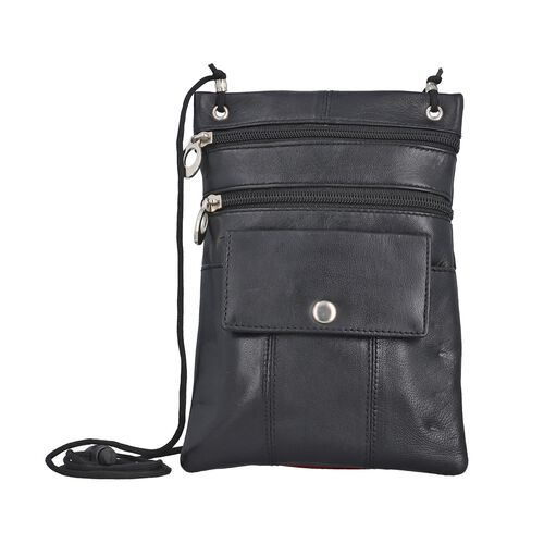 100% Echtleder Crossbody-Tasche, 15.25x19.05 cm, schwarz image number 0