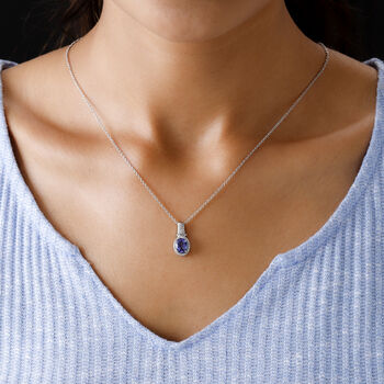 Tansanit und Zirkon Anh&auml;nger mit Silberkette 45 cm 925 Silber platiniert ca. 1,58 ct