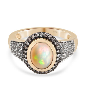 Nat&uuml;rlicher, &auml;thiopischer Opal und Champagner Zirkon-Ring, 925 Silber Gelbgold Vermeil  ca. 1,76 ct