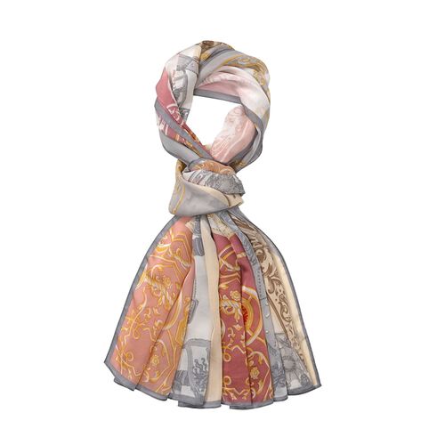 LA MAREY - 100% Maulbeeren-Seidenschal, Chiffon, 55x170 cm, Grau-Rot image number 0