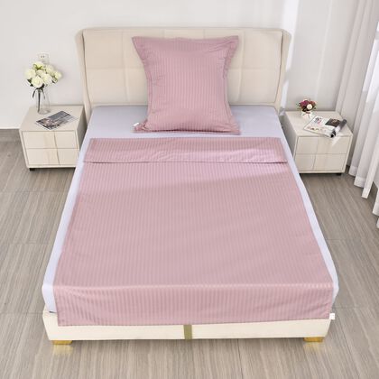 2-teiliges Bettw&auml;sche-Set mit vertikalem Streifenmuster, 135 x 200 cm & 80 x 80 cm, Baumwollmischung, Rosa