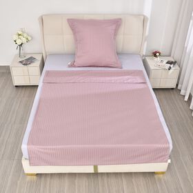 2-teiliges Bettwäsche-Set mit vertikalem Streifenmuster, 135 x 200 cm & 80 x 80 cm, Baumwollmischung, Rosa