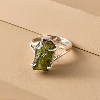 Nat&uuml;rlicher Moldavit-Ring, 925 Silber  ca. 4,80 ct