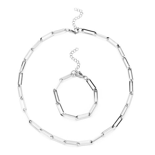 2er-Set- Büroklammer Halskette und Armband in Silberton image number 0