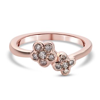 Nat&uuml;rlicher Champagner Diamant Bypass-Ring, 925 Silber Ros&eacute;gold Vermeil (Gr&ouml;&szlig;e 17.00) ca. 0.33 ct