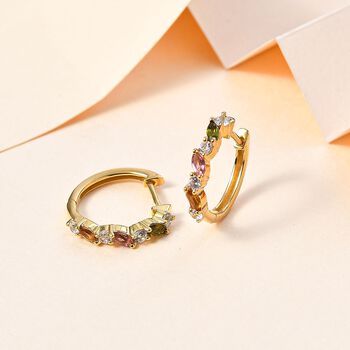 AA Mehrfarbig-Turmalin, Wei&szlig;er Zirkon Ohrringe 925 Silber 750 Gelbgold Vermeil ca. 1,06 ct.