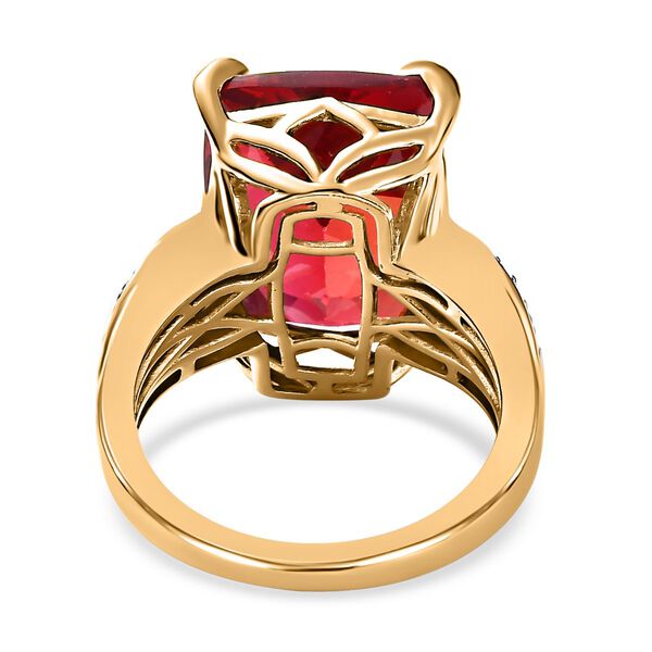 Lab Grown Padparadscha-Saphir, Weißer Zirkon Ring, 925 Silber Gelbgold Vermeil (Größe 18.00) ca. 15.37 ct image number 6