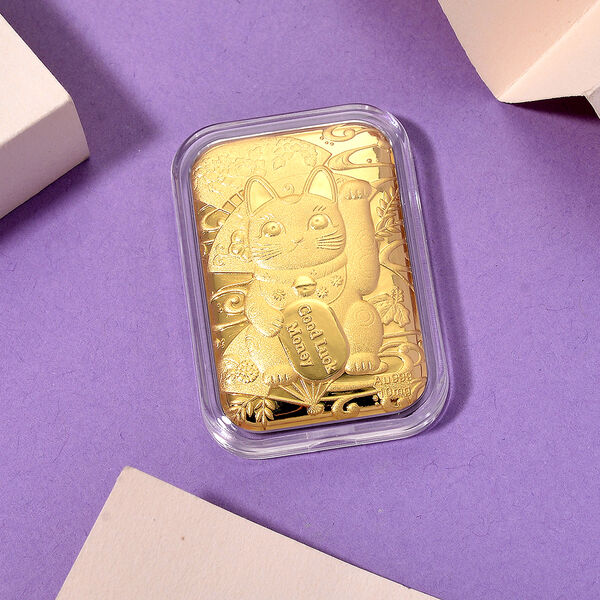 999er Goldfolie mit Gl&uuml;ckskatzen-Motiv, 10mg, 3,1x4,5cm image number 1