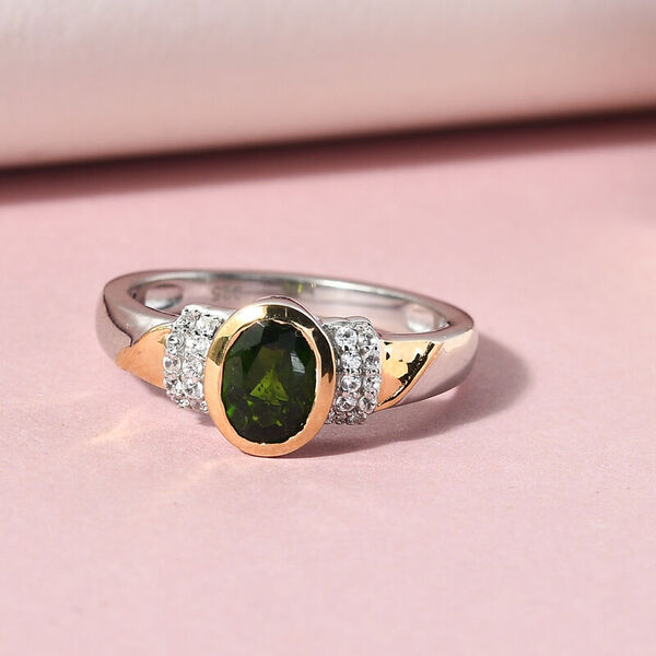 Natürlicher Chromdiopsid und Zirkon Ring 925 Silber Bicolor  ca. 0,98 ct image number 2