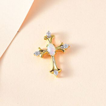AA Nat&uuml;rlicher, &auml;thiopischer Welo Opal und Moissanit-Kreuz-Anh&auml;nger - 0,24 ct.