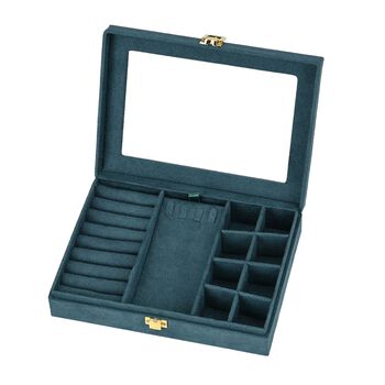 Schmuckbox aus Samt mit transparentem Fenster, 20x15x5cm, T&uuml;rkis