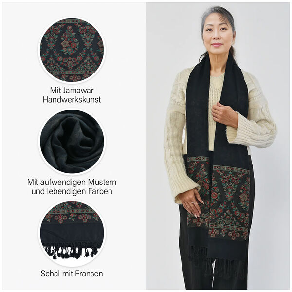 Jamawar Schal aus Viskose, schwarz image number 6