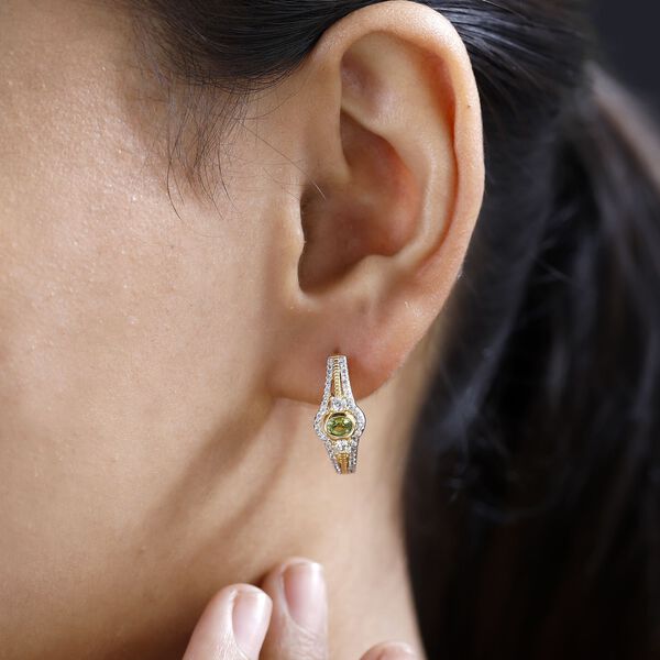 AA Calabar-Turmalin, Weißer Zirkon Ohrringe 925 Silber Gelbgold Vermeil ca. 1.55 ct image number 3