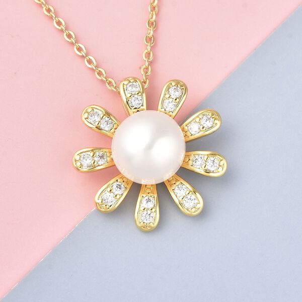 Weißer Süßwasserperlen und Zirkonia-Anhänger mit 45cm Kette - 6 ct. image number 2