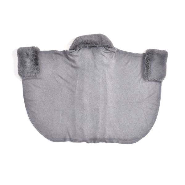 LA MAREY langer Mantel mit Kunstfellrand, Grau image number 5