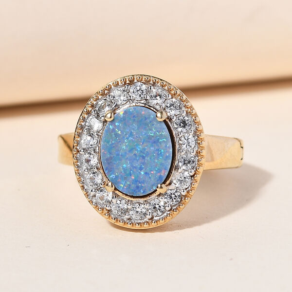 Boulder Opal Triplett und Zirkon-Ring, mit magnetischem &Ouml;ffnungsmechanismus 925 Silber vergoldet  ca. 2,51 ct image number 3