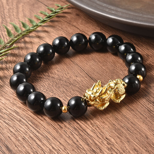 Feng Shui nat&uuml;rliches, schwarzes Obsidian-Armband, 19 cm, goldfarben ca. 108.50 ct image number 2
