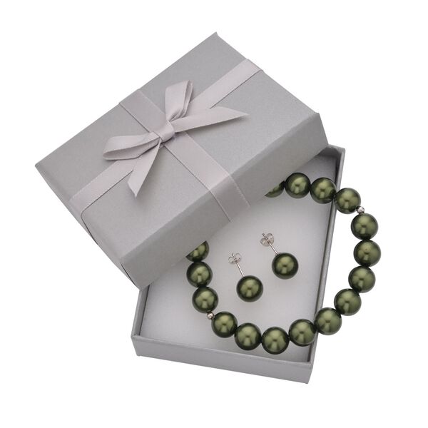 Gr&uuml;nes Muschelkernperlen-Armband und Ohrringe, 925 Silber rhodiniert image number 7