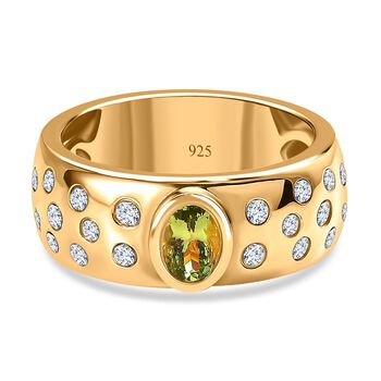 AA Calabar-Turmalin, Wei&szlig;er Zirkon Ringe 925 Silber Gelbgold Vermeil (Gr&ouml;&szlig;e 19.00) ca. 0.97 ct