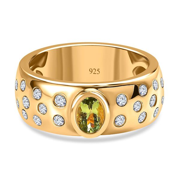 AA Calabar-Turmalin, Weißer Zirkon Ringe 925 Silber Gelbgold Vermeil (Größe 19.00) ca. 0.97 ct image number 0