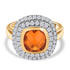 AAA Mexikanischer Purpurroter Feueropal, Moissanit Ring 925 Silber 750 Gelbgold Vermeil (Größe 20.00) ca. 2.63 ct